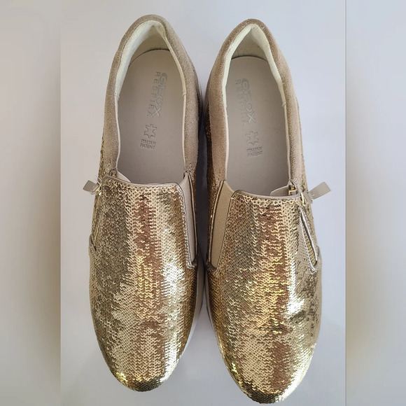 Geox Women's D Gendry Low-Top Sneakers, Taupe Gold, Sequin, Like New, Size 9.5US - Picture 4 of 10